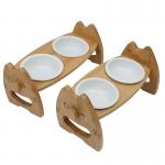 Bamboo Ceramic Bowl Cat Food Rack With Adjustable Height Double Pet Bowl Pet Supplies for sale