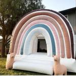 PVC tarpaulin outdoor party rental Inflatable Rainbow bouncer with slide kids combo bounce house for sale