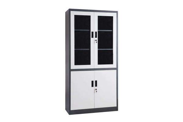 Glass Four Door Iron KD Steel File Cupboard With 3 Shelves
