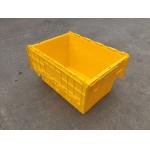 Yellow Plastic Storage Bins Attached Lids Stacked For Transportation for sale