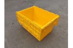 China Yellow Plastic Storage Bins Attached Lids Stacked For Transportation supplier