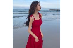 China Super Fairy Red 105cm Ladies Summer Beach Dresses supplier