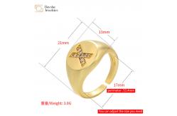 China Adjustable Rhinestone Diamond Initial Ring , Chunky Zircon Gold Plated Letter Ring supplier
