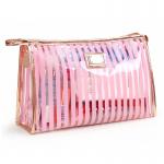 Pink Stripe Pattern Storage Bride PVC Cosmetic Bag for sale