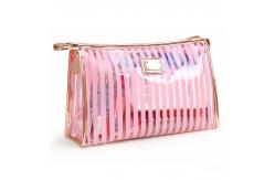 China Pink Stripe Pattern Storage Bride PVC Cosmetic Bag supplier