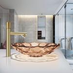 North Americ Style Glass Wash Basin Tea Color Vessel Sinks for sale