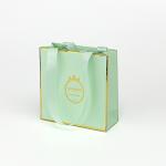 250gsm Paper Gift Bags With Handles Hot Stamping Retail Green Bags With Gold Rim​ for sale