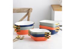China Salad Lasagna Rectangular Ceramic Baking Dish With Handle Multifunctional supplier