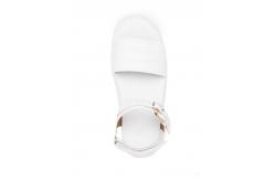 China Slip On Calfskin Leather Open Toe Flat Sandals With Raised Footbeds supplier