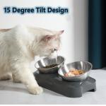 15° Tilted Raised Stainless Steel Indoor Cats Bowls With Stand For Food And Water for sale