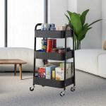 3 Tier Household Kitchen Living Room Movable Metal Storage Cart With 4 Wheels for sale