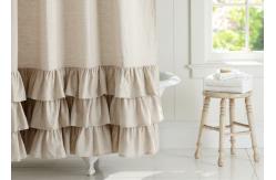 China Customized Pure Linen Ruffle Shower Curtain HandMade White / Gray / Flax supplier