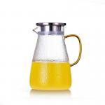 Round Handle Glass Drink Pitcher , Insulated Heat Resistant Glass Pitcher With Lid for sale