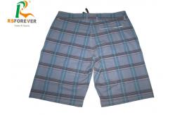 China Grey Pattern Long Mens Board Shorts , Mens Stretch Boardshorts Grid Pattern supplier