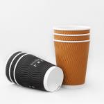 Disposable 10oz Ripple Wall Paper Cups PLA Coating Branded Paper Coffee Cups for sale