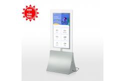 China Thin Dual Sided 43 High Brightness LCD Display Transparent Glass Floor Stand supplier