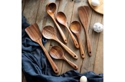 China 8Pcs Nonstick Teak Wood Spoons Spatula With Holder Wooden Kitchen Utensil Set supplier