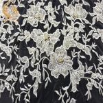Unique White Embroidered Lace Fabric Pearls Decoration 135cm 140cm Width for sale