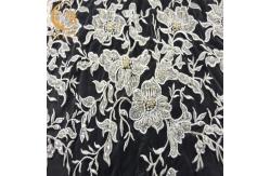 China Unique White Embroidered Lace Fabric Pearls Decoration 135cm 140cm Width supplier