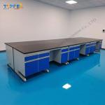 Customized Number of Drawers and Handles Steel Lab Island Bench for Educational Labs for sale
