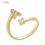 Open Adjustable 18k Gold Plated Diamond Letter Rings Zircon A-Z Alphabet Statement