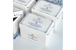 China White Recyclable Cake Box with Blue Bow for Bakery Display supplier