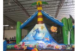 China White Shark Inflatable Obstacle Courses Silk Printing 14 X 4m With Palm Trees supplier