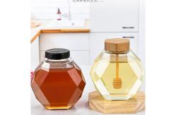 China H11.7cm Diamond Shape Honey Jar 500ml Amber Glass Jar Wooden Lid supplier