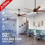 10-Year Motor 52-Inch 5-Blade LED Ceiling Fan with 3 Color Lighting and ABS Blades for sale