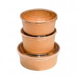 Kraft Paper Food Takeaway Box Fruit Salad Packaging Containers With Plastic Cover for sale