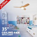 Small Space 35 Inch Solid Wood Blades Ceiling Fan with LED Light Motor DC Pure Copper for sale