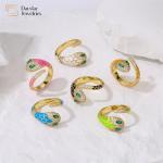 Snake Colorful Enamel Green Diamond Zircon Cobra Ring Cute Adjustable Open for sale