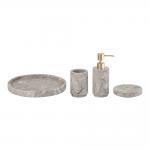4pcs Marble Bathroom Accessories Set With Gray Brown Round Shape Soap Dispenser for sale