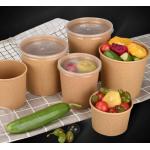 Brown Disposable Paper Soup Bowl Takeout Round Paper Soup Cup With Lids for sale