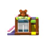 Multi - Play Cute Inflatable Jump House Combo Brown Bear Double Slide