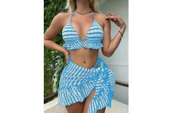 China Slim Bikini Three Piece Swimwear Tether Pleated Skirt Three Piece Bathing Suit supplier