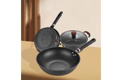China Multi Function Black Flat Bottom 3PCS Frying Non Stick  Kitchen Cookware Sets supplier