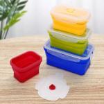 Silica Gel Folding Multi Compartment Lunch Box Microwavable Bento Box Set 4 Pieces