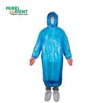 Blue/White Elastic Cuffs Hooded PE Plastic Disposable Raincoat Waterproof for sale