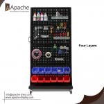 Customized Pop Pos Display Standing Pegboard Metal Display Stands With Wheels