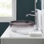 Round Bathroom Vanity Bowls Clear And Black Edge Beveled Drain Hole for sale