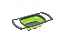 China Collapsible Over the Sink Silicone Colander With Long  Handle Kitchen Folding Strainer supplier