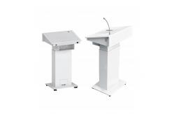 China White Office Height Adjustable Desk Electric Lift Podium With Movable Casters supplier