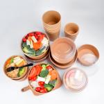 Kraft Paper Food Takeaway Box Fruit Salad Packaging Containers With Plastic Cover