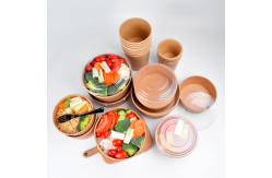 China Kraft Paper Food Takeaway Box Fruit Salad Packaging Containers With Plastic Cover supplier