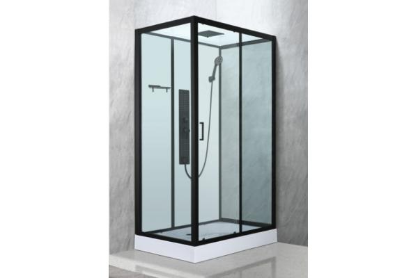 Luxrious Shower Room With Matt Black Profile And Printing Glass For Elegant