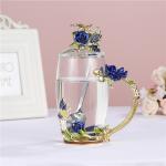 Glass Enamel 320ml Coffee Mug Cups With Spoon Handmade Butterfly Rose for sale