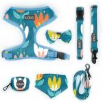 Polyester Leopard Print Pet Harness Sets Logo Adjustable Collar Leash Mesh Dog Harness