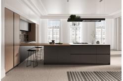 China T Shaped Classic Wood Kitchen Cabinets Tailored Kitchen Set With Dining Bar supplier