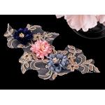 Corded Multi Color 3D Lace Applique With Three Flowers Gold Metallic for sale